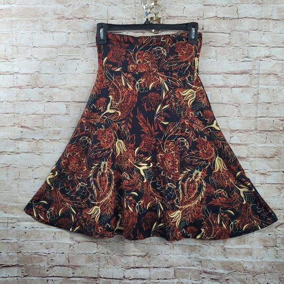 LuLaRoe Womans Skirt Extra Small Azure Floral on Black Pattern Midi Flare‎ NWT - Picture 1 of 7